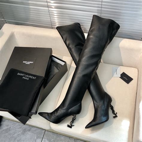 ysl black ladies boots|ysl thigh high boots.